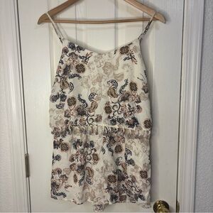 Paper Crane Floral Women's Romper - Cream and Blue